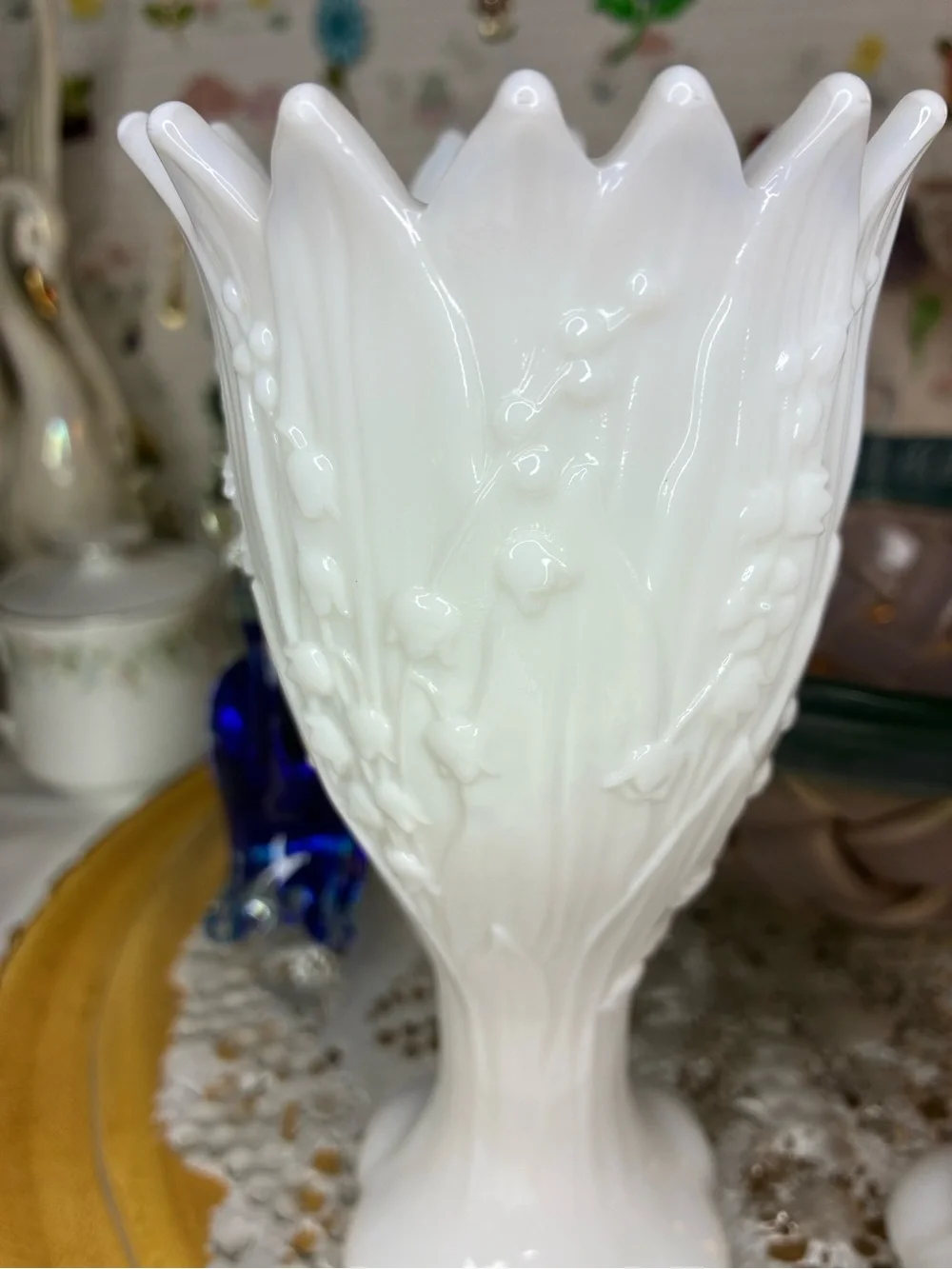 Westmoreland lily of the valley milk glass